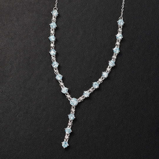 AA Blauer Zirkon Halskette ca. 45 cm 925 Silber rhodiniert ca. 7.87 ct