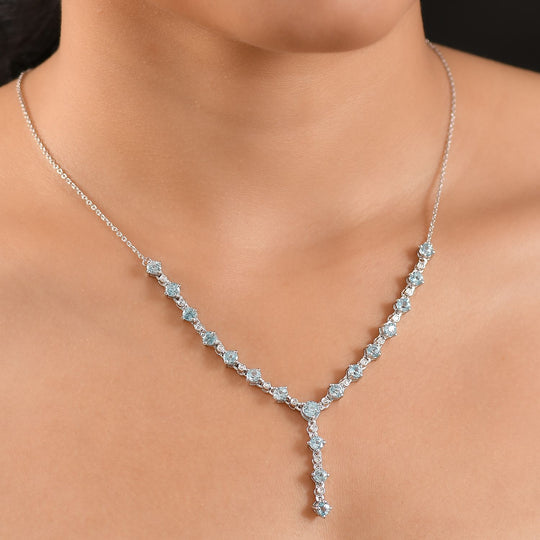 AA Blauer Zirkon Halskette ca. 45 cm 925 Silber rhodiniert ca. 7.87 ct