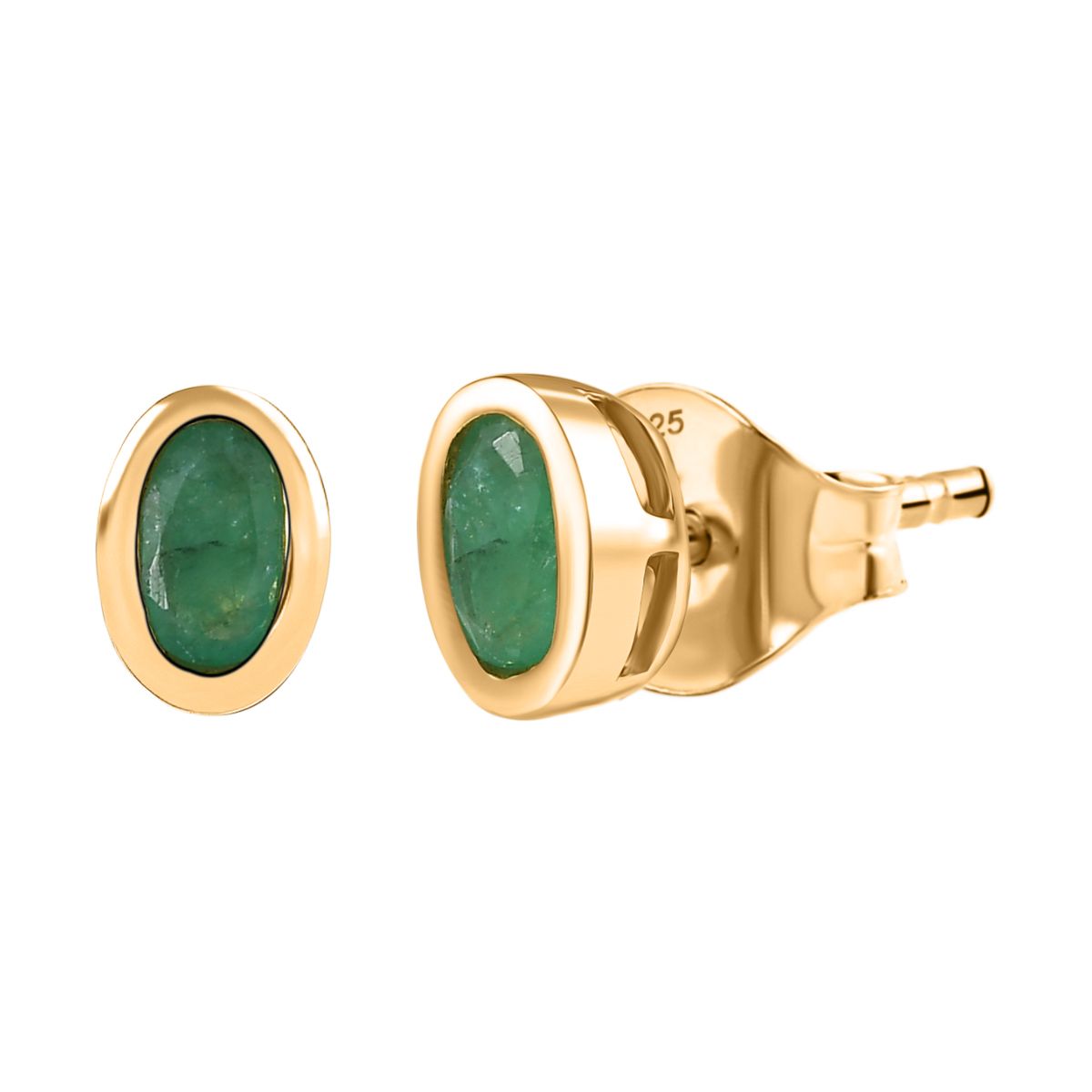Kagem Sambischer Smaragd Ohrringe 925 Silber 750 Gelbgold Vermeil ca. 0.48 ct