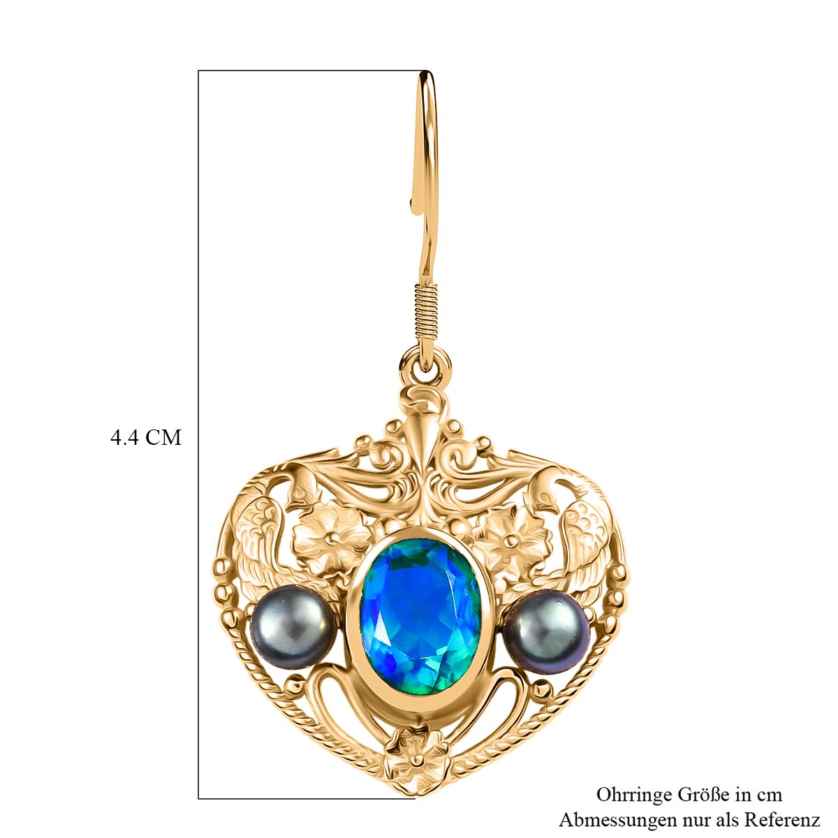 Pfau Quarz Triplette, Süßwasser Pfau Perle (4-5mm) Ohrringe Nickelfreies Messing 5.35 ct