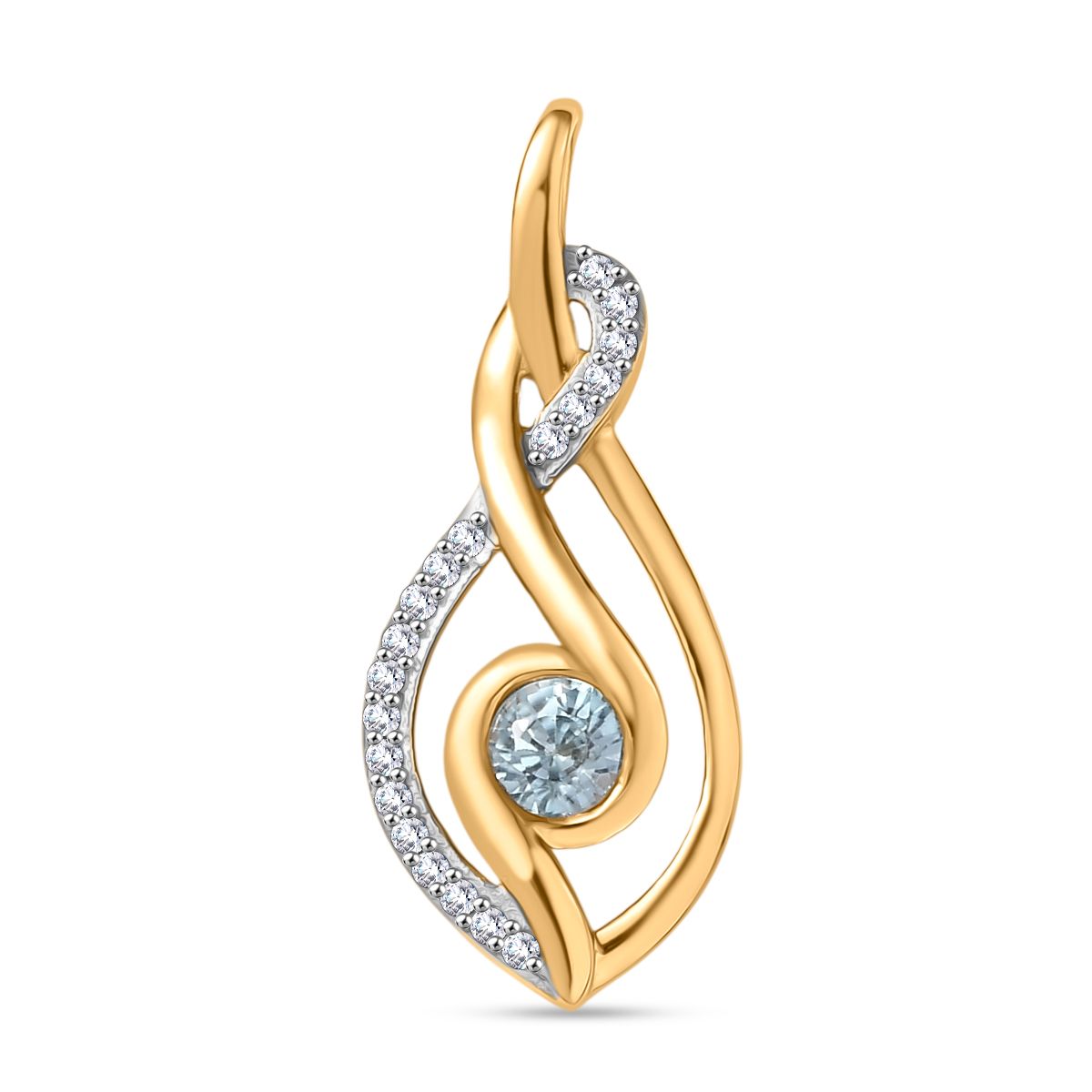 AA Blauer Zirkon, Weißer Zirkon Anhänger 925 Silber 750 Gelbgold Vermeil ca. 0.45 ct