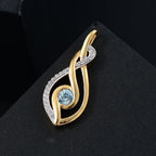 AA Blauer Zirkon, Weißer Zirkon Anhänger 925 Silber 750 Gelbgold Vermeil ca. 0.45 ct