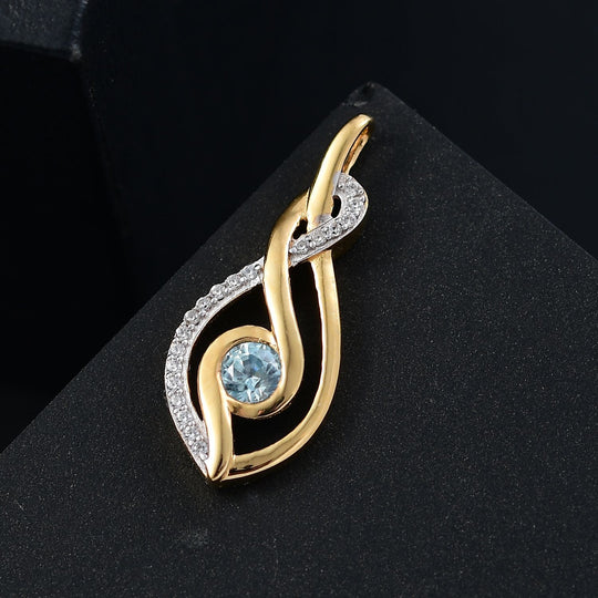 AA Blauer Zirkon, Weißer Zirkon Anhänger 925 Silber 750 Gelbgold Vermeil ca. 0.45 ct