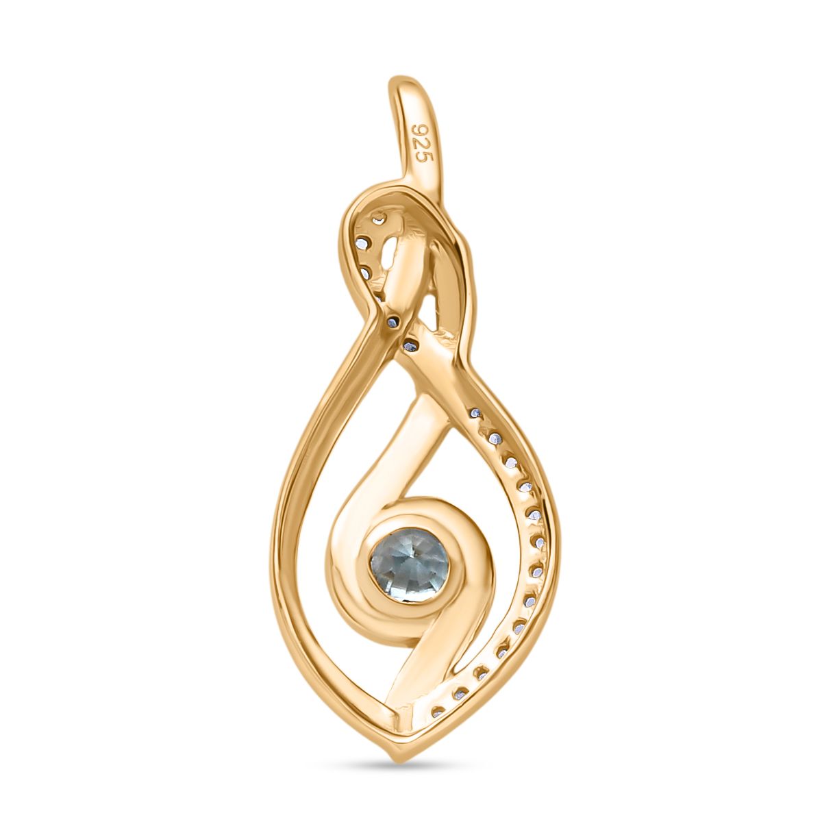 AA Blauer Zirkon, Weißer Zirkon Anhänger 925 Silber 750 Gelbgold Vermeil ca. 0.45 ct