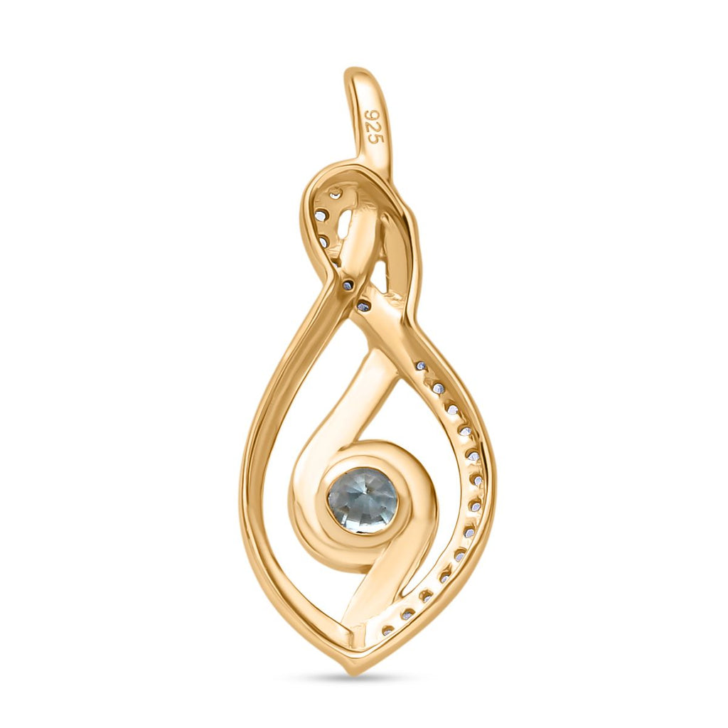 AA Blauer Zirkon, Weißer Zirkon Anhänger 925 Silber 750 Gelbgold Vermeil ca. 0.45 ct