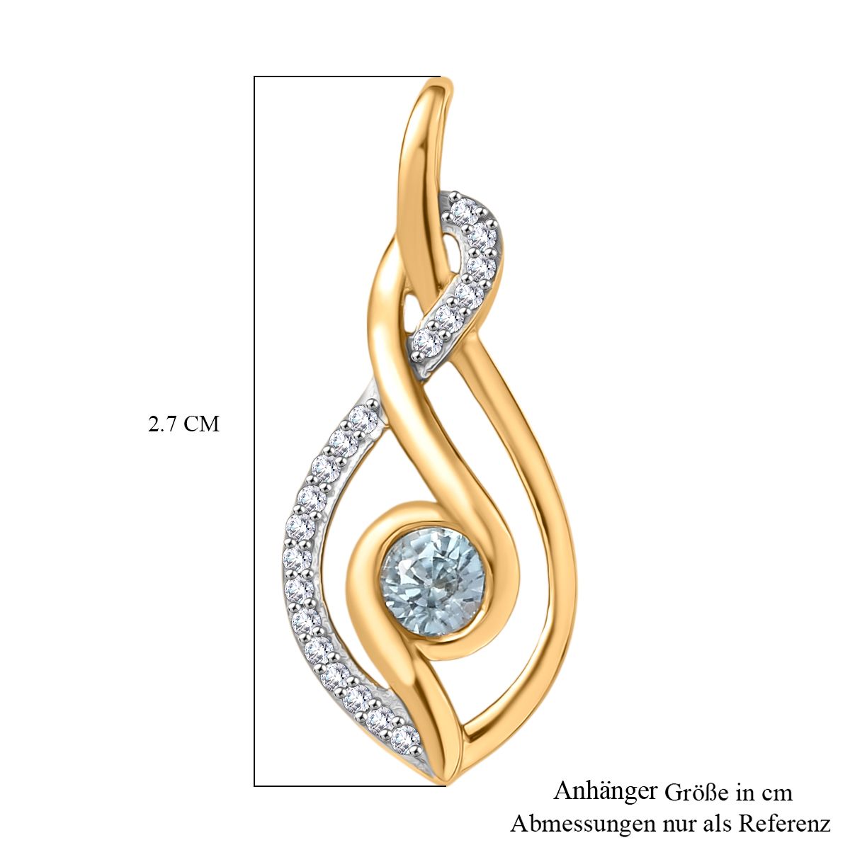 AA Blauer Zirkon, Weißer Zirkon Anhänger 925 Silber 750 Gelbgold Vermeil ca. 0.45 ct