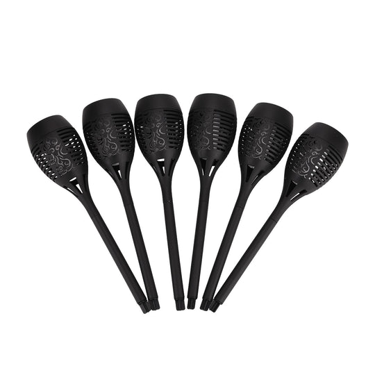 6er-Set- Solar-LED-Gartenleuchten, Flackernde Flamme, Kunststoff, 6,7x40 cm, schwarz, zylindrisch