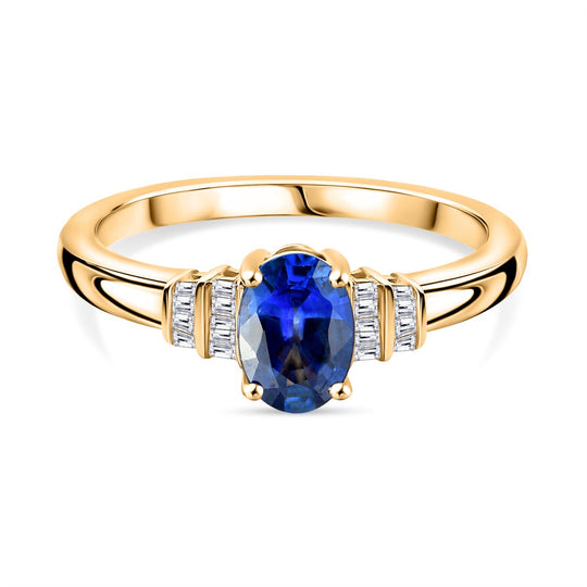 AAA Ceylon-Saphir, Weißer Diamant Ring 585 Gold (Größe 20.00) ca. 1,05 ct