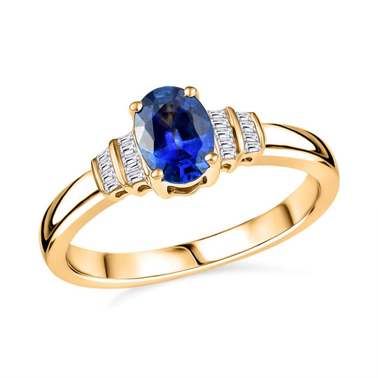 AAA Ceylon-Saphir, Weißer Diamant Ring 585 Gold (Größe 20.00) ca. 1,05 ct