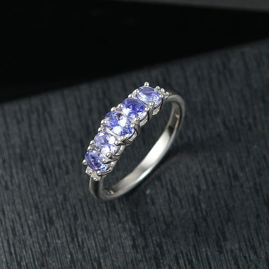 Tansanit Ring 925 Silber 750 Gelb Vergoldet (Größe 20.00) ca. 0.90 ct