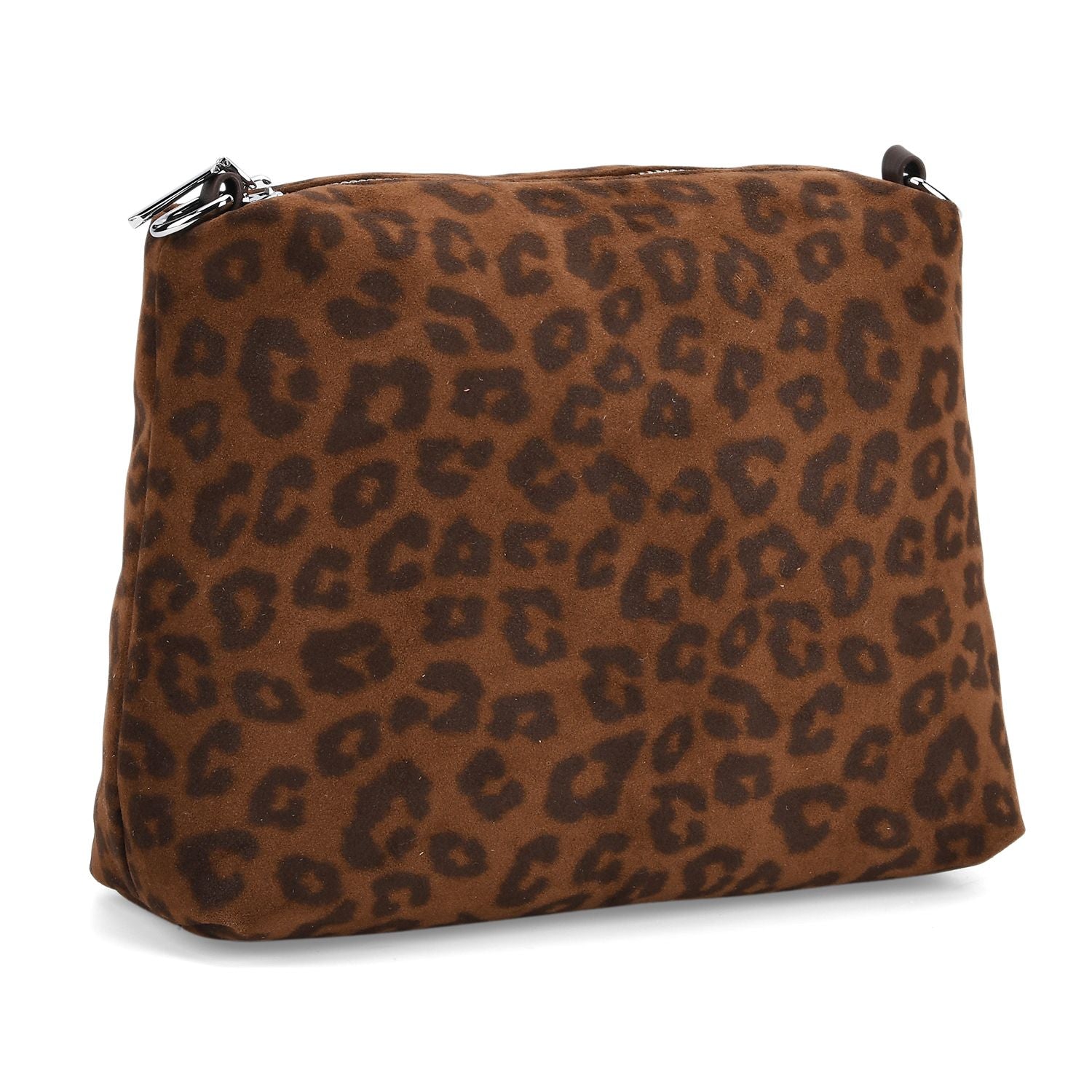 2er-Set Echtleder-Taschen, Shopper und Umhängetasche mit Leopardenmuster und unifarbenem Kontrast, Dunkelkaffee
