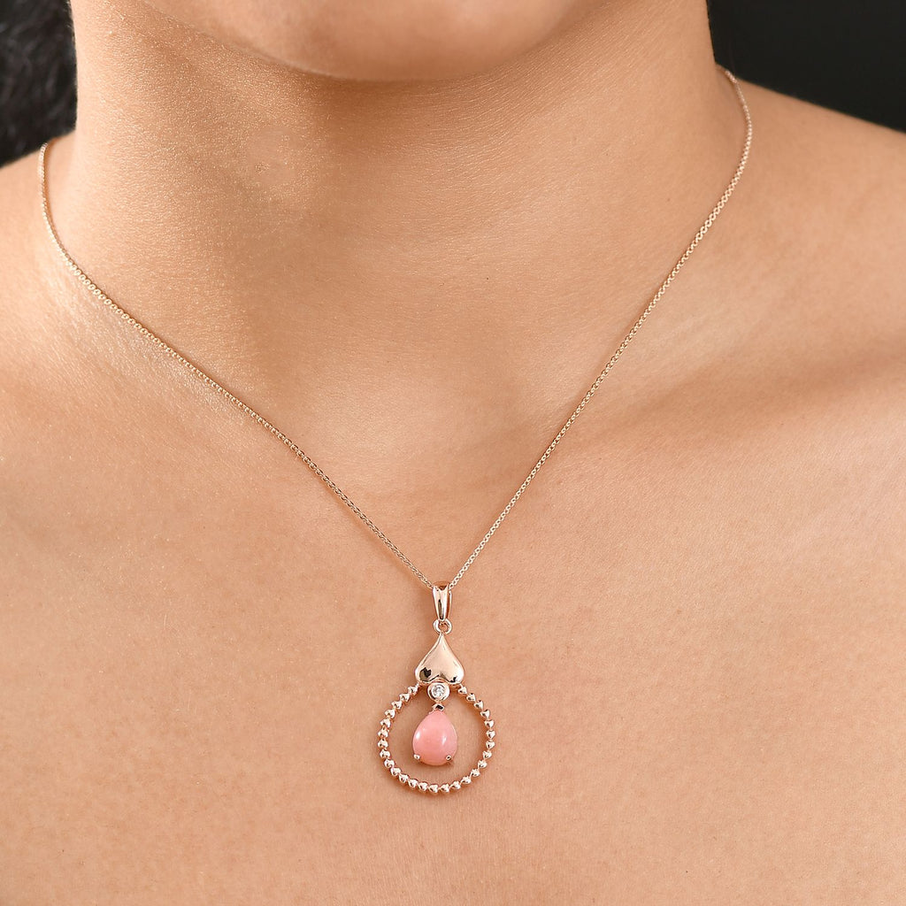 Herzklang - D joy AA Vinicunca-Peruanischer Opal, Weißer Zirkon Anhänger 925 Silber 750 rosévergoldet ca. 1.18 ct