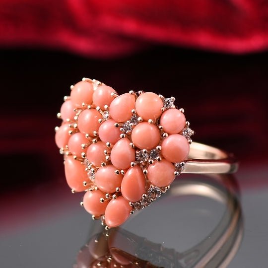 D'Joy AA Vinicunca peruanischer rosa Opal und Zirkon Ring, 925 Silber 750 rosévergoldet - 3,37 ct.