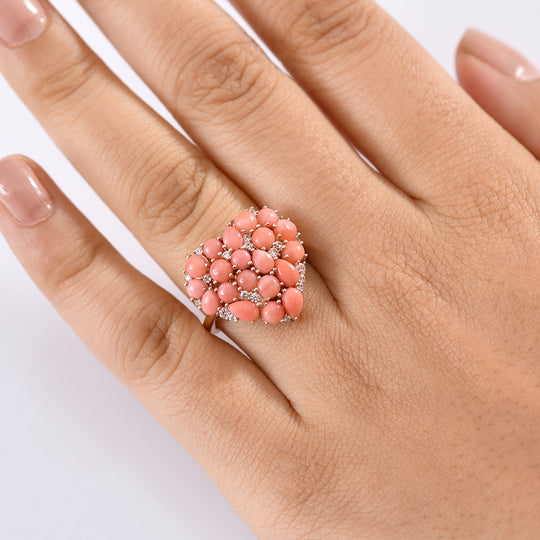 D'Joy AA Vinicunca peruanischer rosa Opal und Zirkon Ring, 925 Silber 750 rosévergoldet - 3,37 ct.