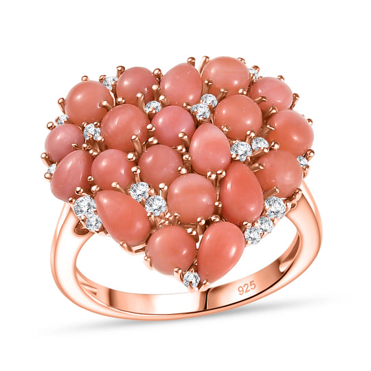 D'Joy AA Vinicunca peruanischer rosa Opal und Zirkon Ring, 925 Silber 750 rosévergoldet - 3,37 ct.
