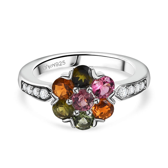 D joy Mehrfarbiger-Turmalin Ring 925 Silber platiniert (Größe 19.00) ca. 1.50 ct