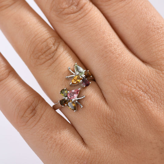 D joy Mehrfarbiger-Turmalin Ring, 925 Silber platiniert (Größe 20.00) ca. 1.18 ct