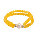 Flexibles Muschelkernperle, gelbes Quarzit und weißes Kristall Armband