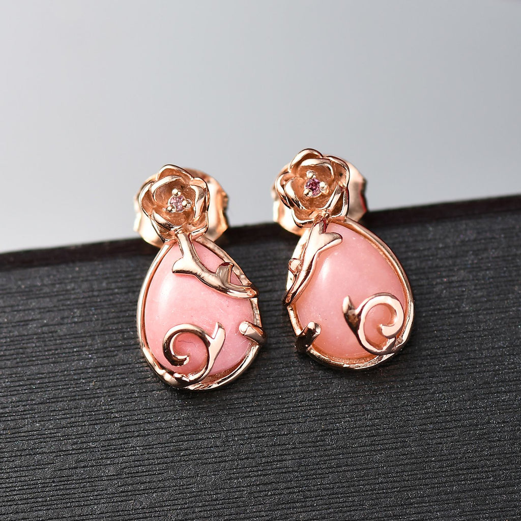 Herzklang - D joy AA Vinicunca-Peruanischer Opal, Lotus Granat Ohrringe 925 Silber 750 rosévergoldet ca. 2.27 ct