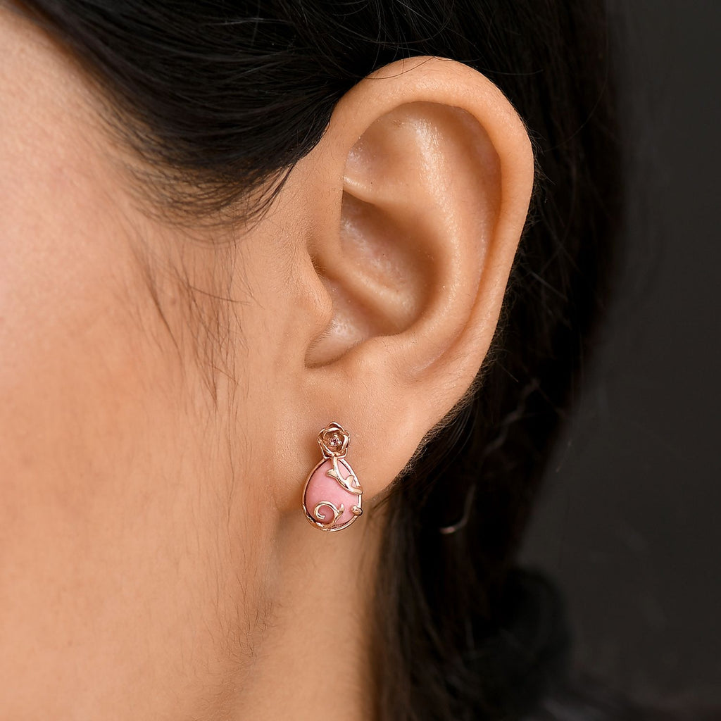 Herzklang - D joy AA Vinicunca-Peruanischer Opal, Lotus Granat Ohrringe 925 Silber 750 rosévergoldet ca. 2.27 ct