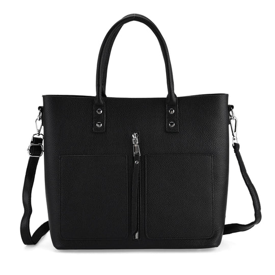 Echtleder Crossbody Tasche, mehrere Fächer, Reißverschluss vorne, 31 x 12.5 x 29 cm, Schwarz