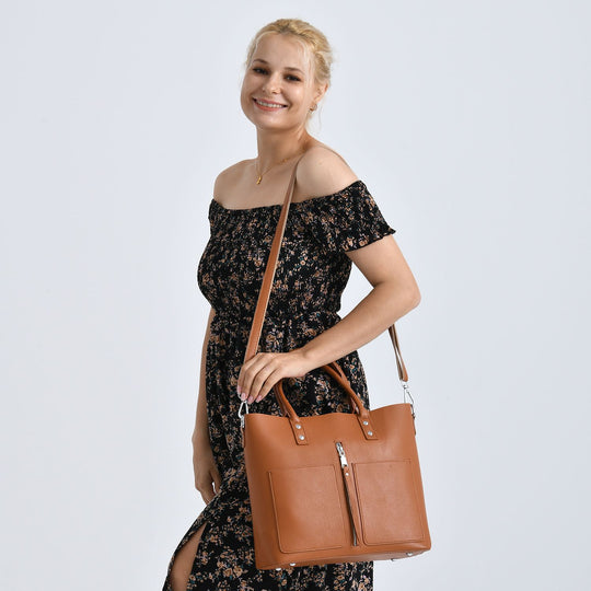 Echtleder Crossbody Tasche, mehrere Fächer, Reißverschluss vorne, 31 x 12.5 x 29 cm, Schwarz