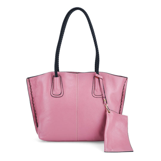 2er-Set Echtleder-Shopper, stilvolle Handtaschen mit passendem Reißverschluss-Etui, Petrolblau