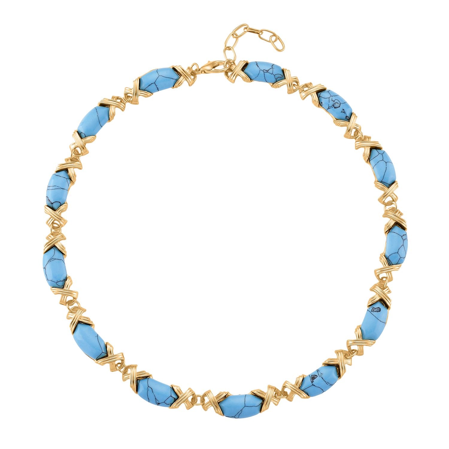 Blaue Howlit Halskette, ca. 45 cm + 5 cm Extender, gelb vergoldet ca. 250.00 ct