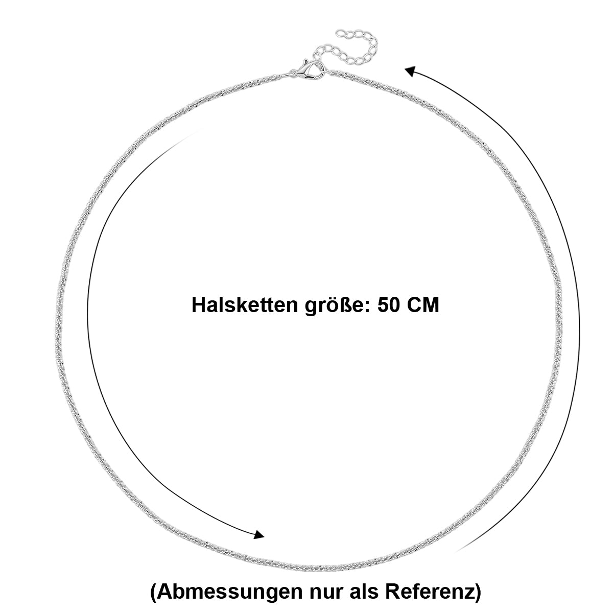 Funkel Halskette, Nickelfreies Messing Silberfarben ca. 50 cm + 5 cm Extender