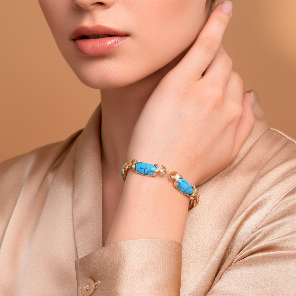 Blauer Howlit Armband, ca. 15.25 cm + 5 cm Extender, gelb vergoldet ca. 65.00 ct