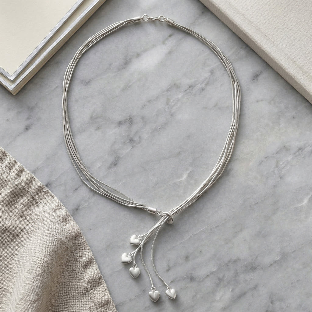 Lariat-Halskette mit Herz-Charms, nickelfreies Messing , ca. 50 cm