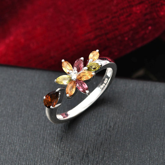Mehrfarbiger-Turmalin Ring 925 Silber (Größe 19.00) ca. 0.88 ct