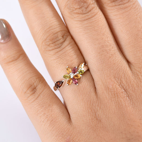 Mehrfarbiger-Turmalin Ring 925 Silber (Größe 19.00) ca. 0.88 ct