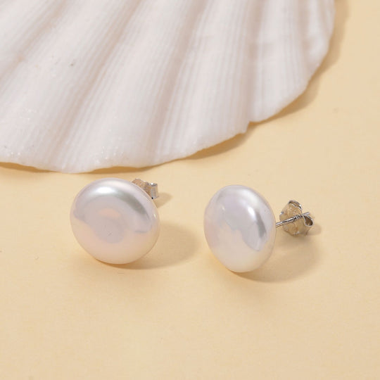 Mehrfarbige Keshi Perle (9-11mm) Münz Ohrstecker, 925 Silber rhodiniert