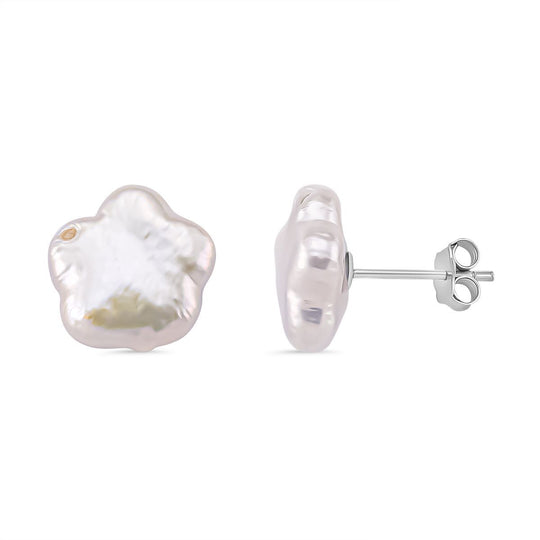 Keshi Perle florale Ohrstecker, 925 Silber rhodiniert