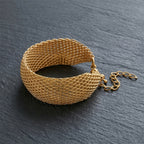 Cuff-Armband im Mesh-Design, Nickelfreies Messing, ca. 19 cm mit 5 cm extender, Goldfarben