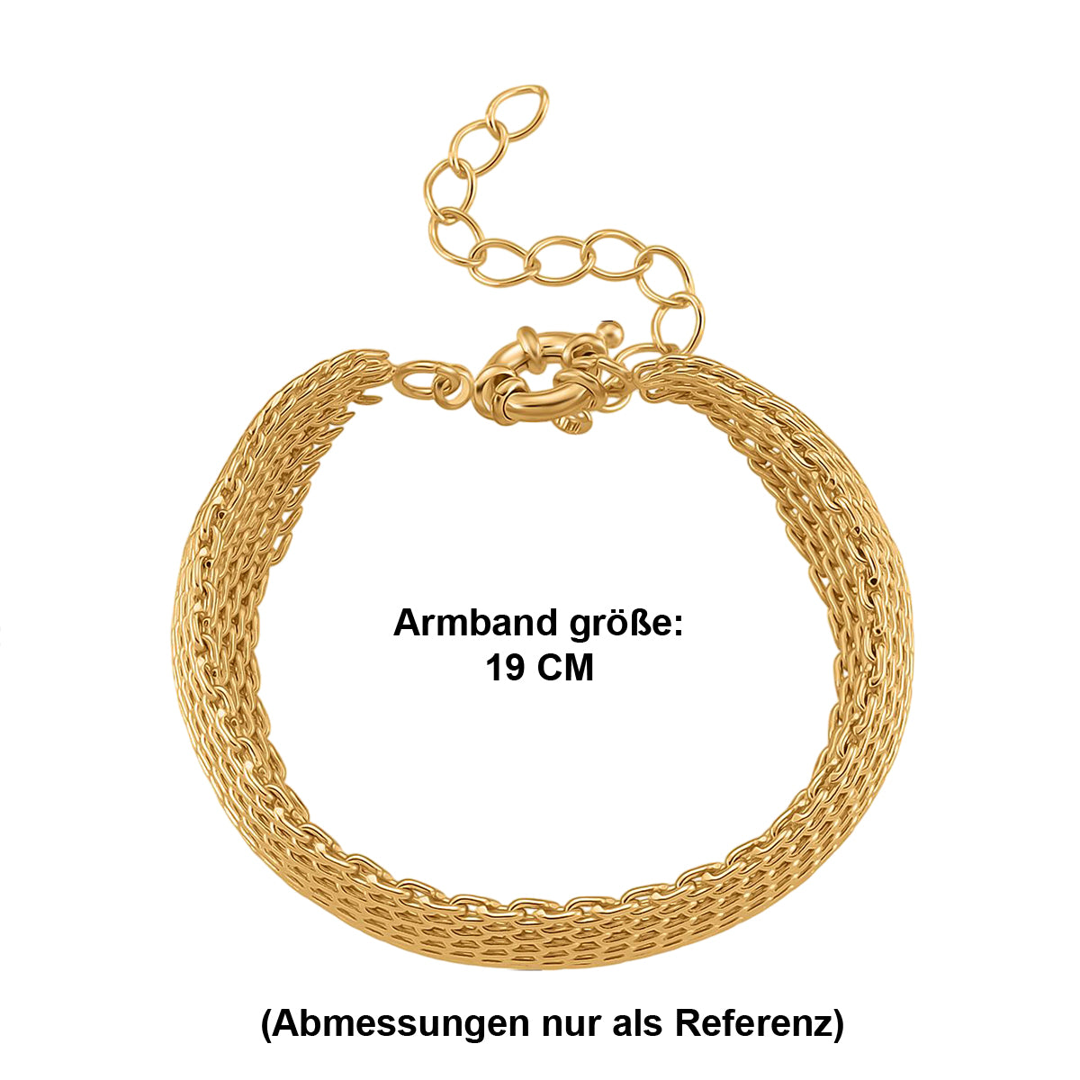 Cuff-Armband im Mesh-Design, Nickelfreies Messing, ca. 19 cm mit 5 cm extender, Goldfarben