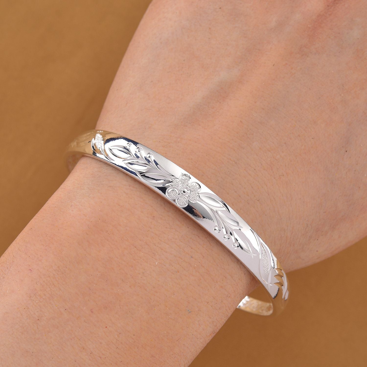 Flexibler Armreif, Klassischer Bangle Still, Messing, Silberfarben