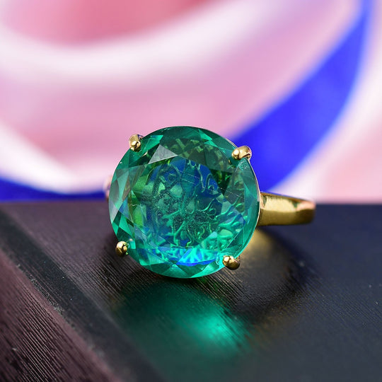 D joy Pfau Quarz Triplette Ring 925 Silber 750 Gelbgold Vermeil (Größe 16.00) ca. 11,80 ct