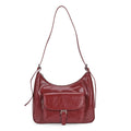 Echtleder Schultertasche mit Fronttasche, 28,5x9x25cm, Burgund