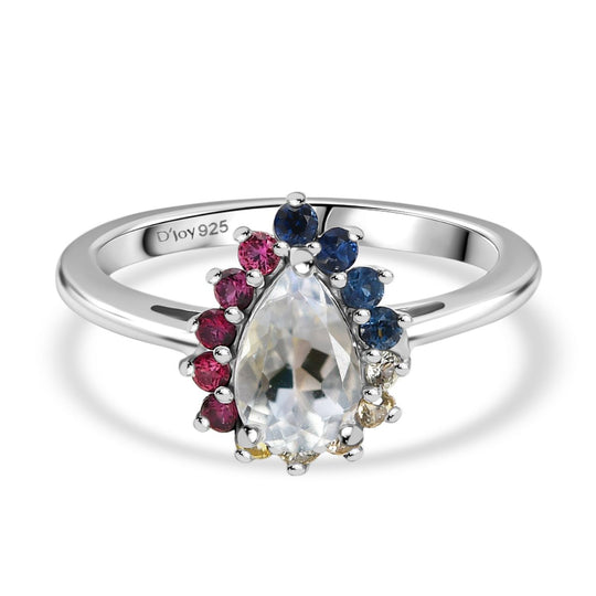 D joy AAA Premium Malagasy Regenbogen Mondstein, Mehrfarbiger Saphir Ring 925 Silber rhodiniert (Größe 20.00) ca. 1.40 ct