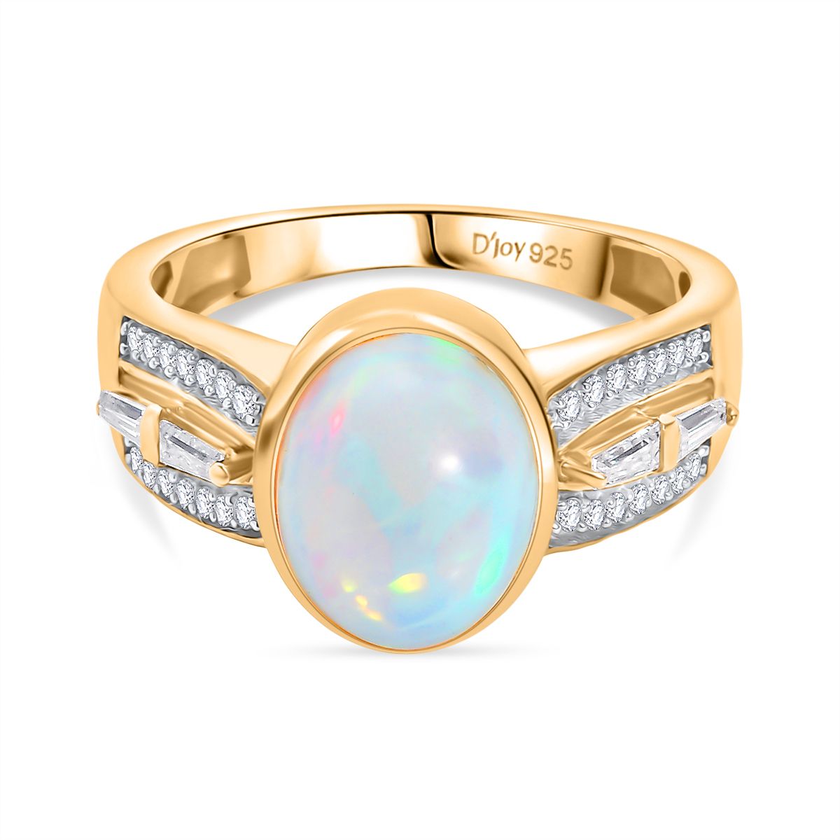 Natürlicher, äthiopischer Welo Opal, Moissanit Ring 925 Silber 750 Gelbgold Vermeil (Größe 20.00) ca. 2,34 ct