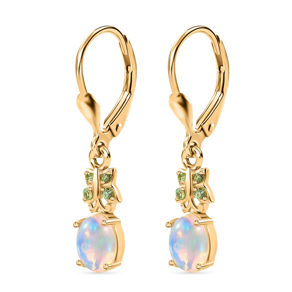 Natürlicher, äthiopischer Welo Opal, Tsavorite Granat Ohrringe 925 Silber vergoldet ca. 1.24 ct