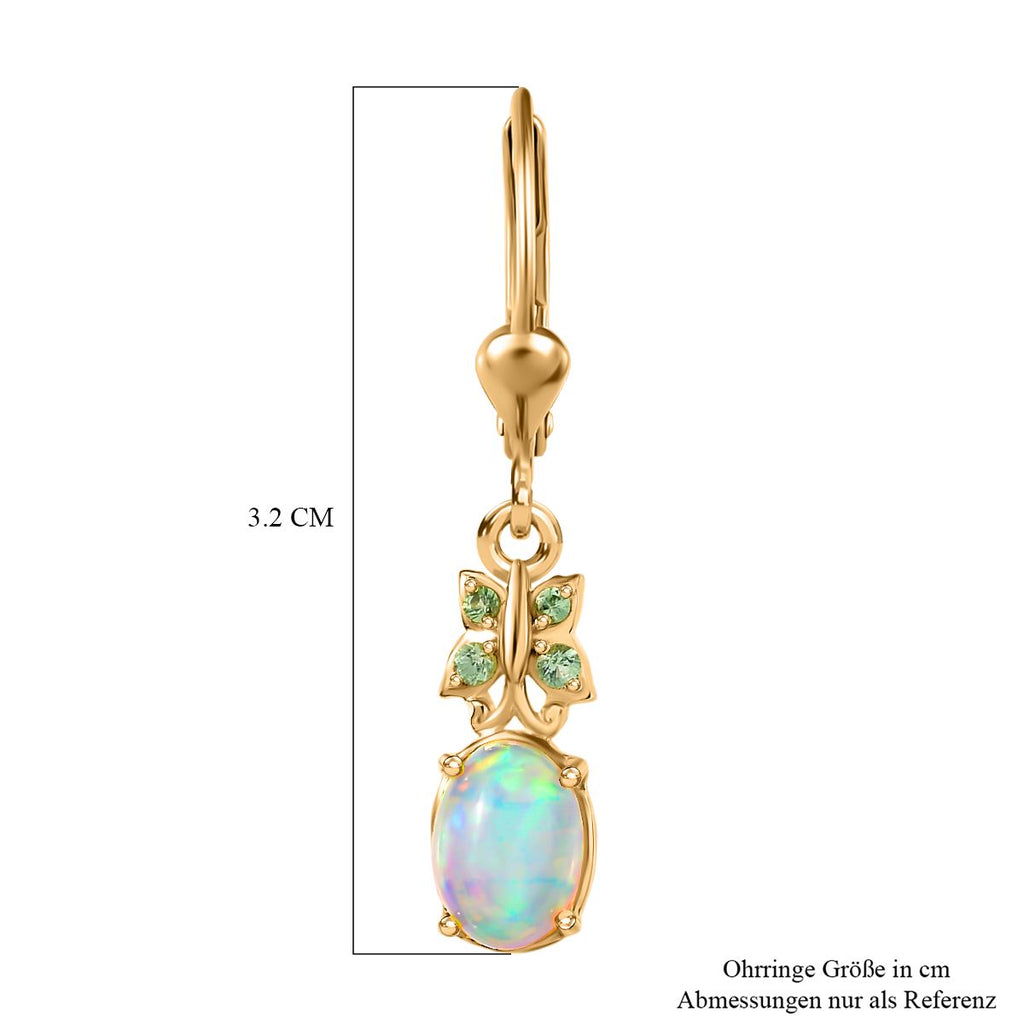 Natürlicher, äthiopischer Welo Opal, Tsavorite Granat Ohrringe 925 Silber vergoldet ca. 1.24 ct