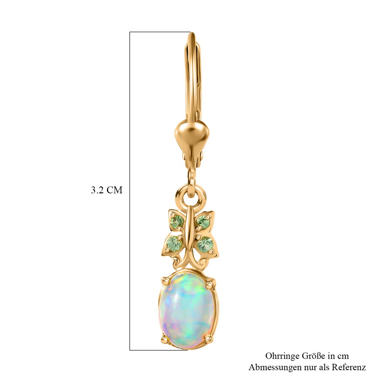 Natürlicher, äthiopischer Welo Opal, Tsavorite Granat Ohrringe 925 Silber vergoldet ca. 1.24 ct