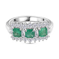 Smaragd, Moissanit Ring 925 Silber rhodiniert (Größe 18.00) ca. 1,62 ct