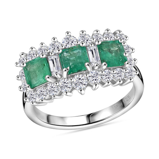 Smaragd, Moissanit Ring 925 Silber rhodiniert (Größe 18.00) ca. 1,62 ct