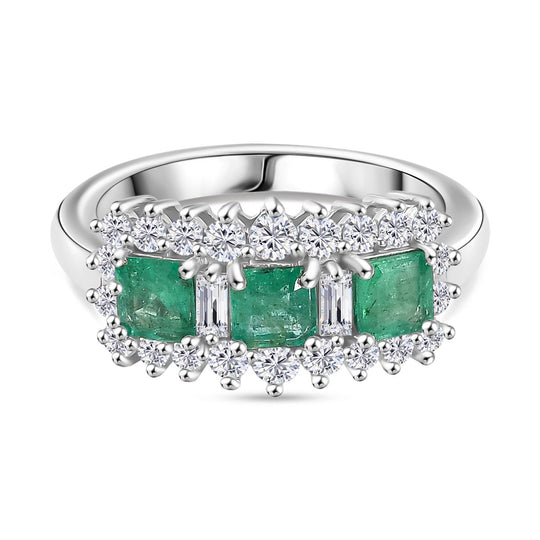 Smaragd, Moissanit Ring 925 Silber rhodiniert (Größe 18.00) ca. 1,62 ct