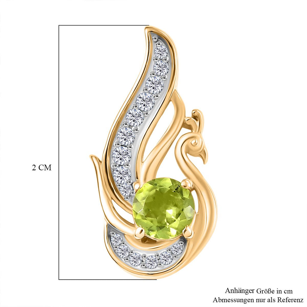 Peridot, Weißer Zirkon Anhänger 925 Silber vergoldet ca. 0.72 ct