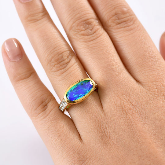 D’joy Pfau Quarz Triplette, Weißer Zirkon Ring 925 Silber 750 Gelbgold Vermeil (Größe 17.00) ca. 5,28 ct